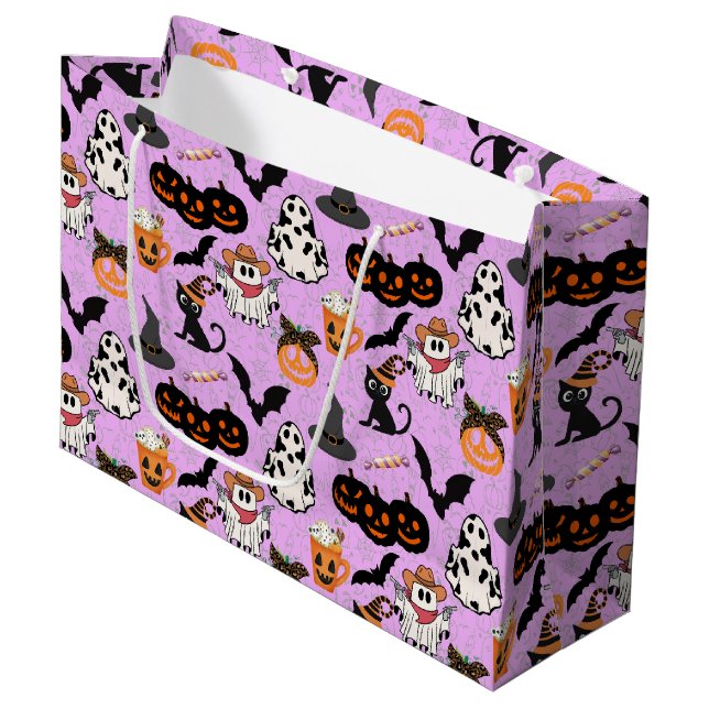Halloween pattern. Spooky and cute L Purple BG Large Gift Bag (Front Angled)