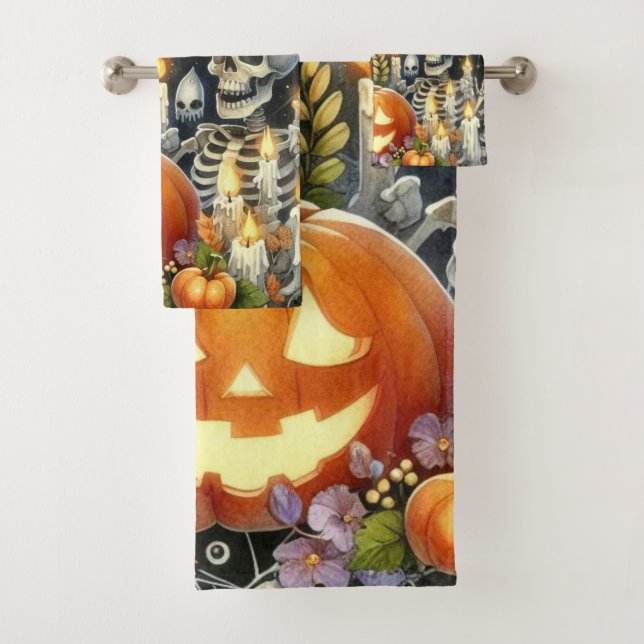 Halloween Pattern Spooky  Bath Towel Set (Insitu)