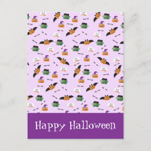 Halloween Pattern Thank You Pumpkins Purple Postcard