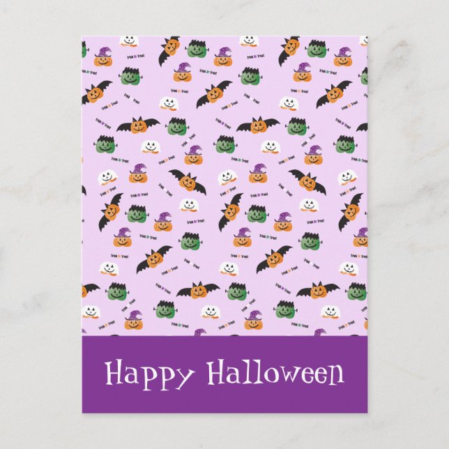 Halloween Pattern Thank You Pumpkins Purple Postcard (Front)