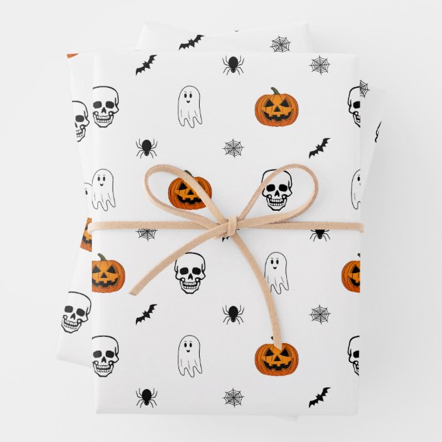 Halloween Pattern White Wrapping Paper Sheets (In situ)
