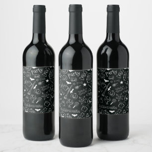 Halloween Pattern Wine Label