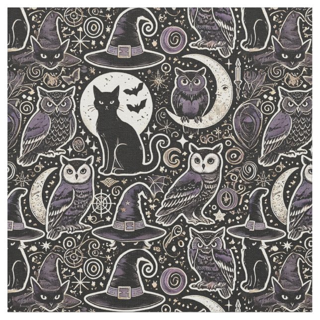 Halloween Pattern-Witchcraft and Spooky Night Fabric (Close Up)