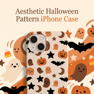 Halloween Pattern with Cute Ghosts and Pumpkins iPhone 15 Case