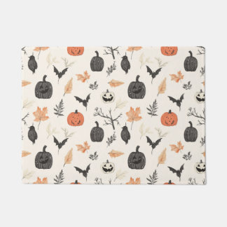 Halloween pattern with pumpkins and birds. doormat