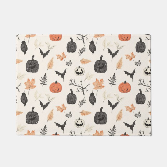 Halloween pattern with pumpkins and birds. doormat (Front)