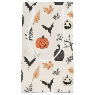 Halloween pattern with pumpkins and birds. small gift bag