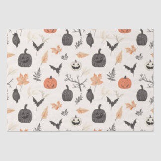 Halloween pattern with pumpkins and birds. tissue paper