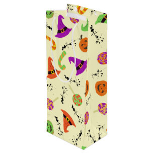 Halloween Pattern Yellow Background Wine Gift Bag