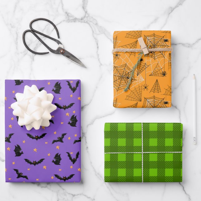 Halloween Patterns Bats Spiders web Wrapping Paper Sheet (Front)