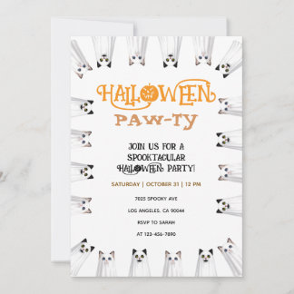 Halloween Pawty Spooky Cute Ghost Cats Party Invitation