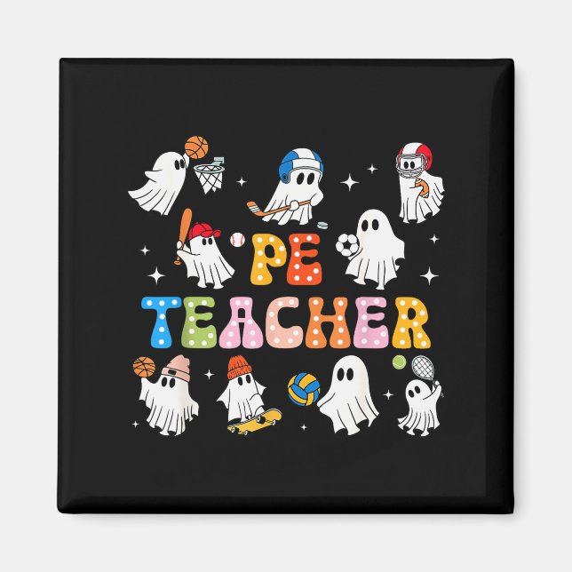 Halloween Pe Teacher Ghost Playing Sports Physical Magnet (Front)