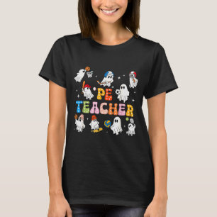 Halloween Pe Teacher Ghost Playing Sports Physical T-Shirt