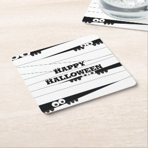 Halloween Peeking Mummy Square Paper Coaster