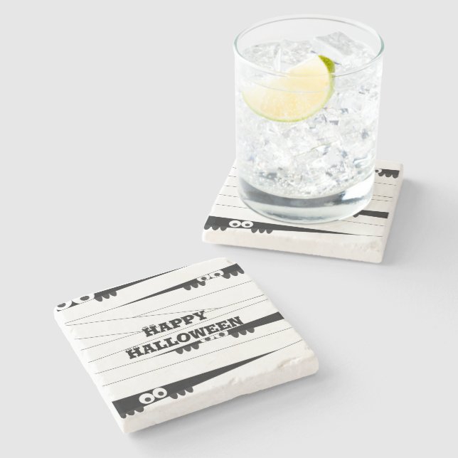 Halloween Peeking Mummy Stone Coaster (Side)