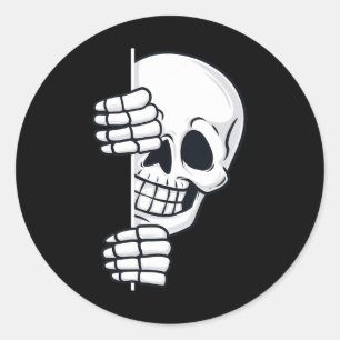Halloween Peeking Skeleton Scary Boys Girls Kids  Classic Round Sticker