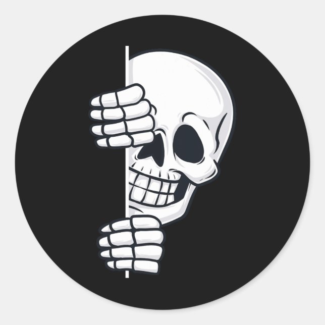Halloween Peeking Skeleton Scary Boys Girls Kids  Classic Round Sticker (Front)