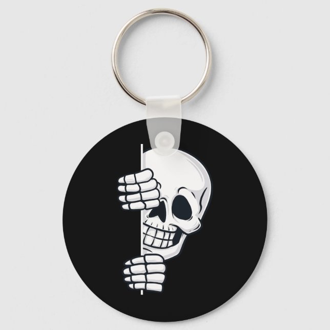 Halloween Peeking Skeleton Scary Boys Girls Kids  Key Ring (Front)