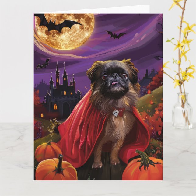 Halloween Pekingese Vampire Pumpkins Scary Card (Yellow Flower)