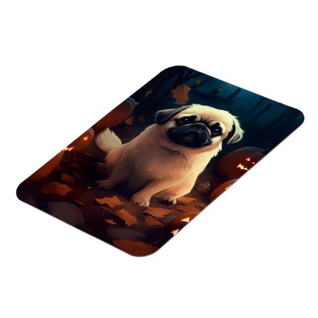Halloween Pekingese With Pumpkins Scary Magnet (Left Side)