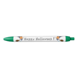 Halloween Pen Witch Pumpkin Flying with Broom