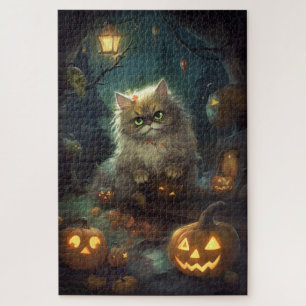 Halloween Persian Cat With Pumpkins Scary Jigsaw Puzzle