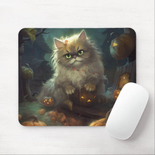 Halloween Persian Cat With Pumpkins Scary Mouse Mat
