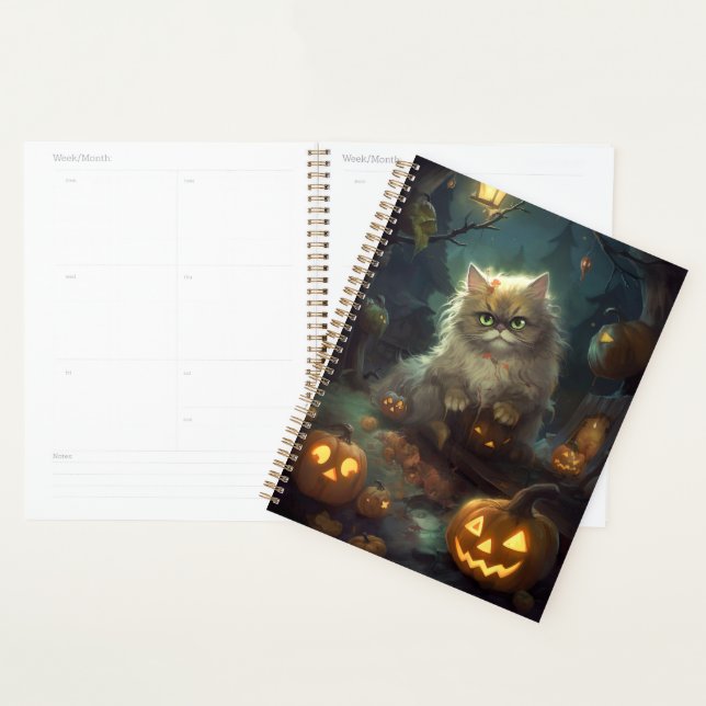 Halloween Persian Cat With Pumpkins Scary Planner (Display)