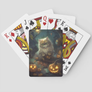 Halloween Persian Cat With Pumpkins Scary Playing Cards