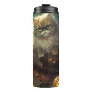 Halloween Persian Cat With Pumpkins Scary Thermal Tumbler