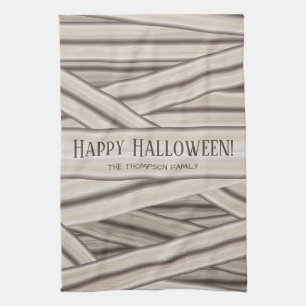 Halloween Personalised Family Name Mummy Stripes Tea Towel