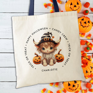 Halloween Personalised Highland Cow Trick Or Treat Tote Bag