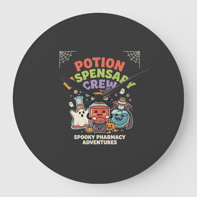 Halloween Pharmacy Potion Crew Large Clock (Front)