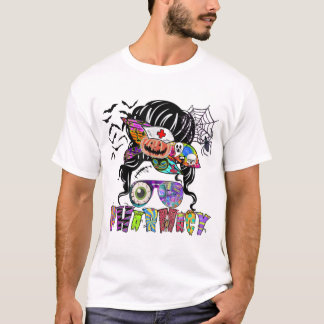 Halloween Pharmacy Tech Costume Messy Bun Hair Wom T-Shirt