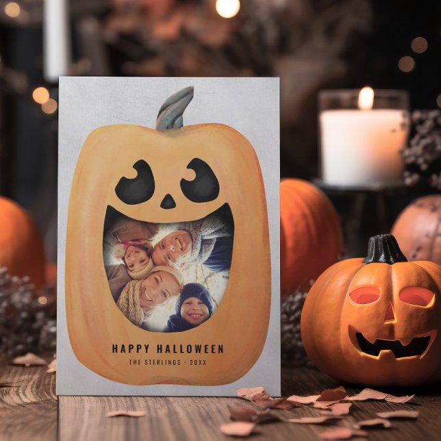 Halloween Photo Card with Jack O Lantern Pumpkin (Creator Uploaded)