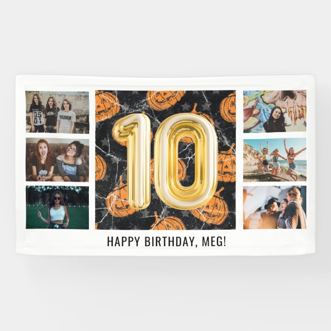 Halloween Photo Collage 10th Birthday Party Banner (Horizontal)