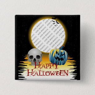 Halloween Photo Frame Skull and Jack o' Lantern 15 Cm Square Badge