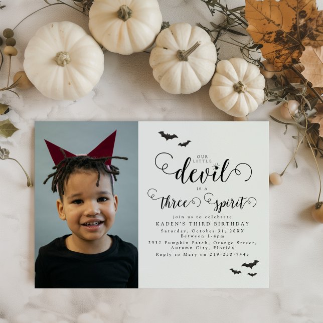 Halloween Photo Three Spirit 3rd Birthday Party In Invitation (Creator Uploaded)