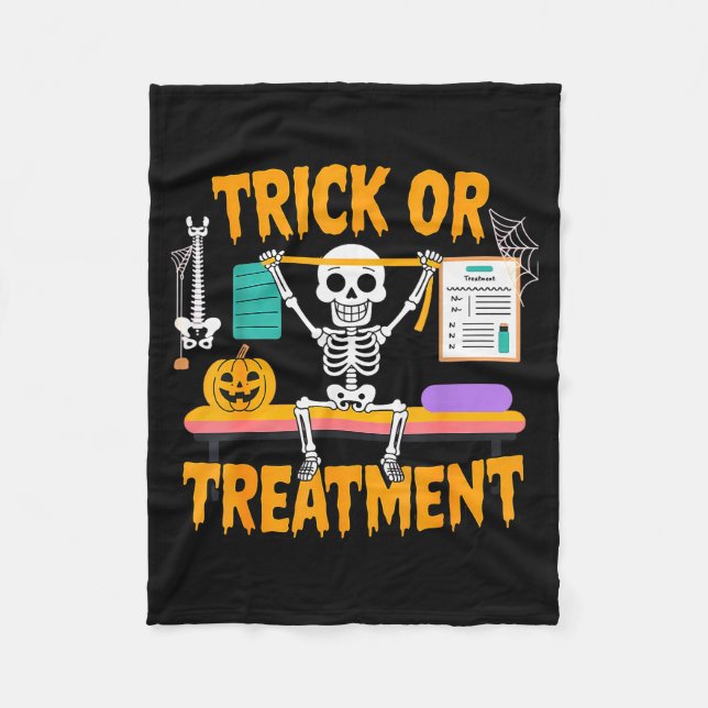 Halloween Physical Therapy Therapist Pt Trick Or T Fleece Blanket (Front)