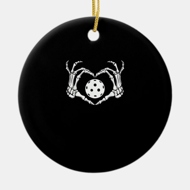 Halloween Pickle Skeleton Heart Hands Ceramic Tree Decoration (Front)