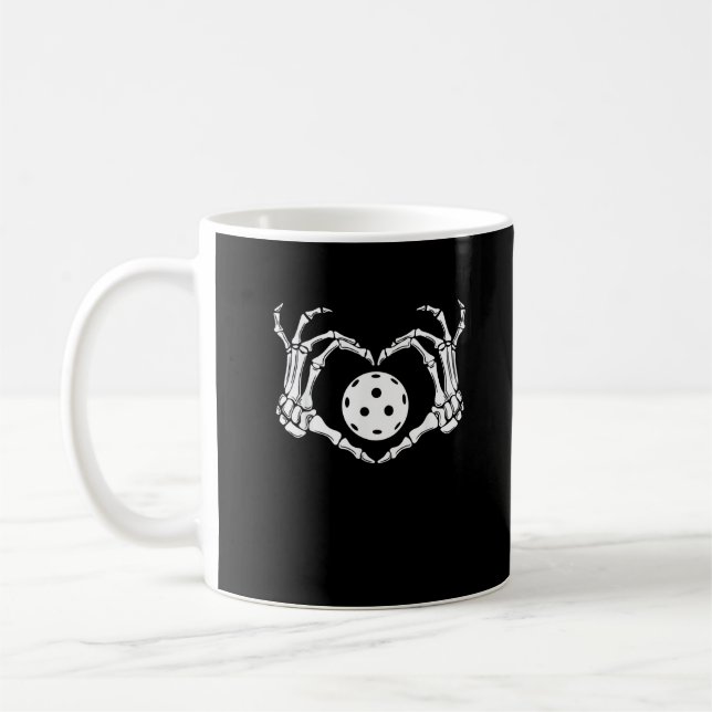 Halloween Pickle Skeleton Heart Hands Coffee Mug (Left)