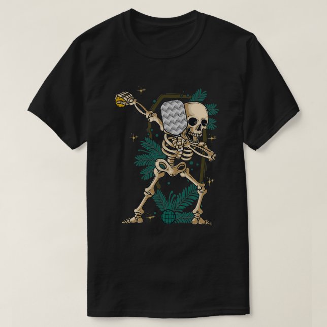 Halloween Pickleball Costume Dabbing Skeleton Pick T-Shirt (Design Front)