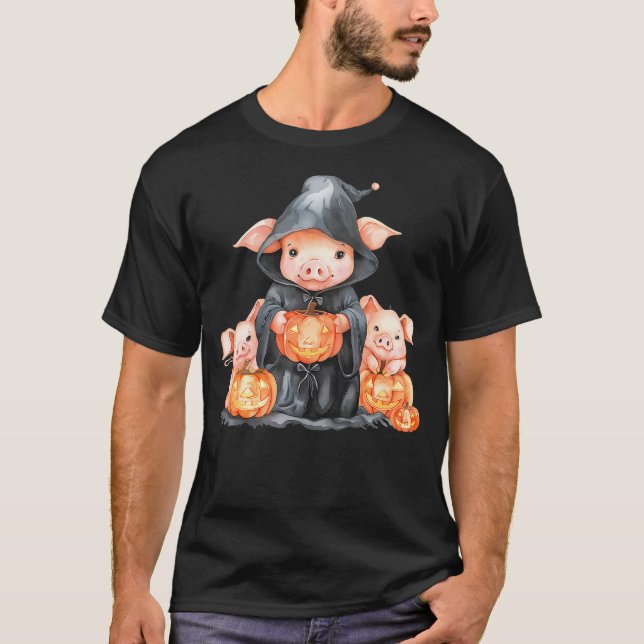 Halloween Pig Witchcraft Ghost Scary Pumpkin Trick T-Shirt (Front)