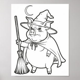 Halloween Pig Wizard For Kids To Colour And Paint Poster