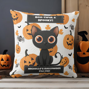 Halloween Pillow – Boo-tiful Cat & Pumpkin Design