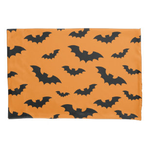 Halloween pillow case orange with black bats
