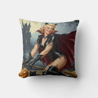 Halloween Pin up blonde and black cat Cushion