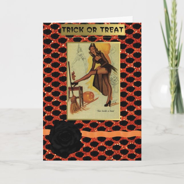 halloween pin up girl greetings card (Front)