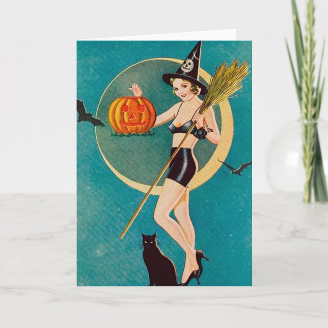 Halloween Pin-Up Girl Witch Card (Front)