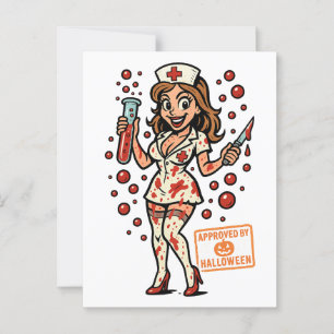 Halloween Pin-Up Nurse – Creepy Cute Cartoon Postcard